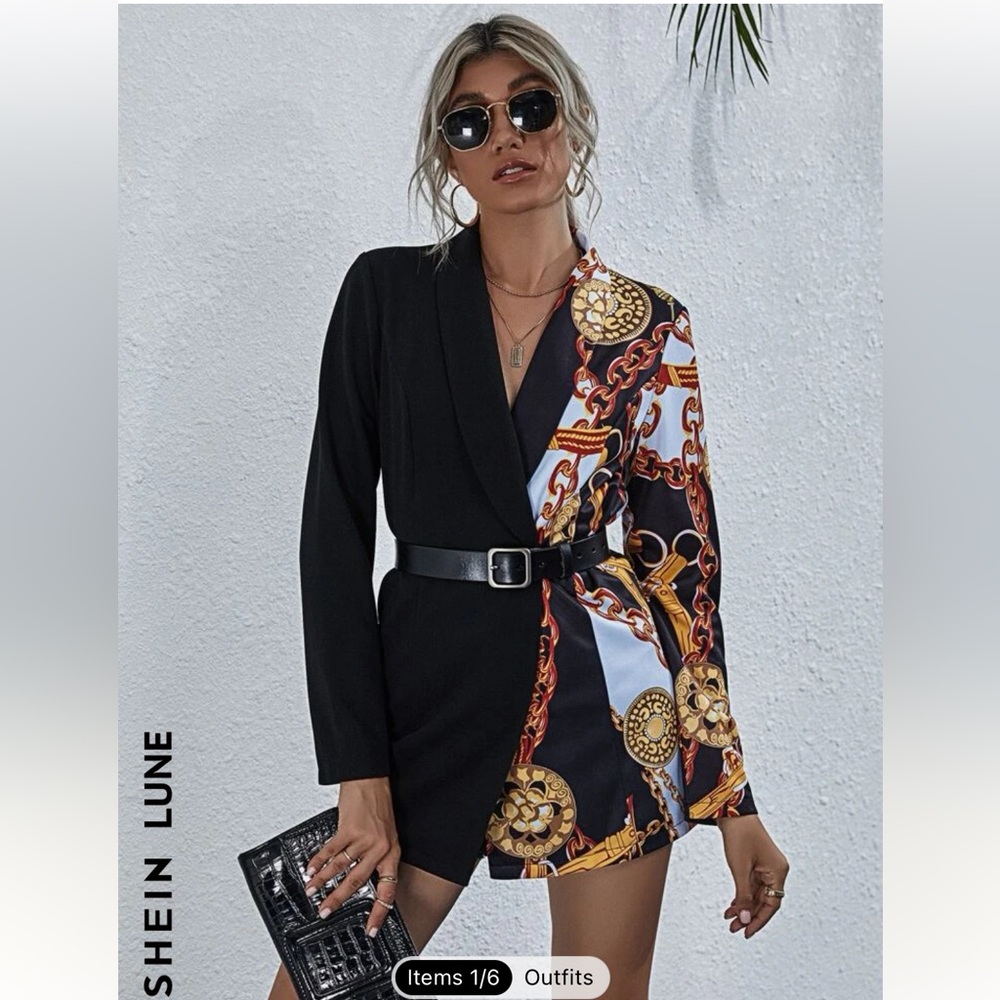 SHEIN Black and Multicolor Blazer
